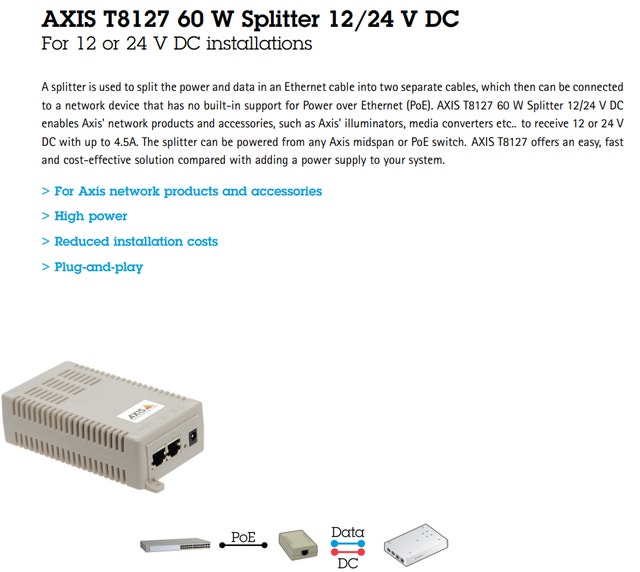 AXIS T8127 60 W Splitter 12/24 V DC – $140 - photo 3