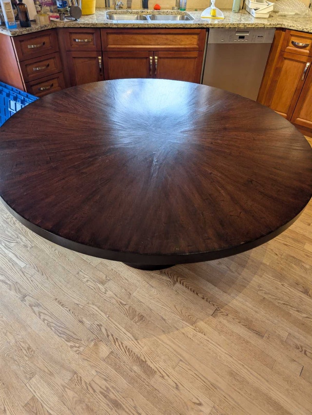 Crate and Barrell 60" Orion Walnut Solid wood round table