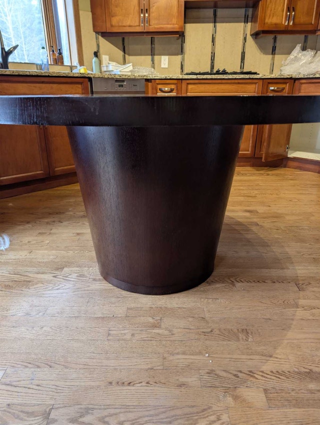 Crate and Barrell 60" Orion Walnut Solid wood round table - photo 2