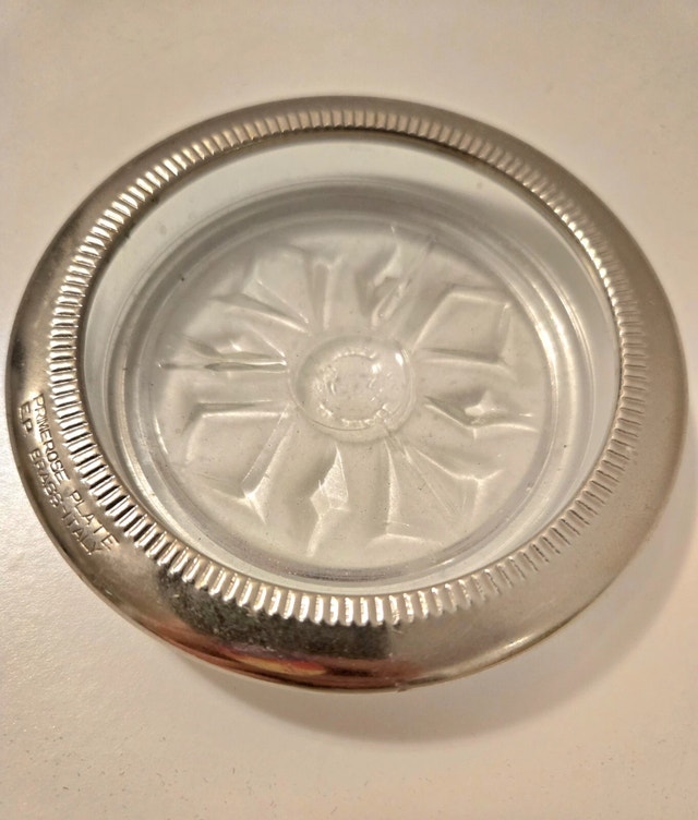 Vintage Glass | Crystal | Primrose Plate EP Brass Coasters