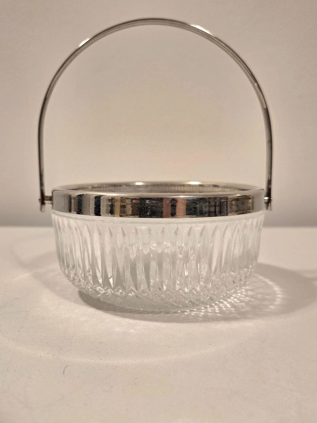 Crystal Candy Dish With Silver Trim and Handle