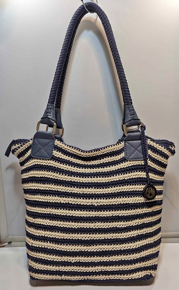 The Sak Signature Crochet Tote – Maritime Navy Stripe