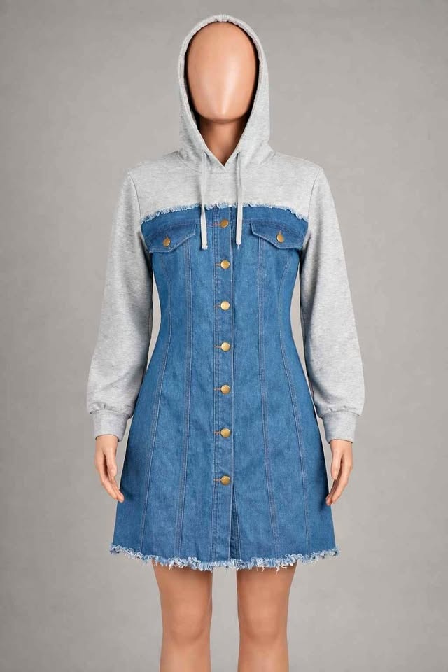 Fashion Nova Blue and Gray Hoodie Dress