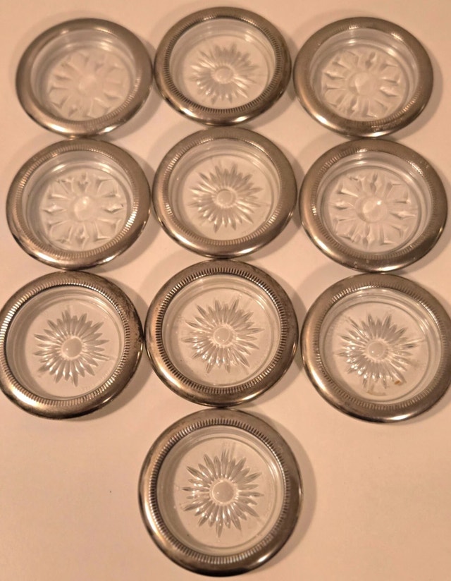 Vintage Glass | Crystal | Primrose Plate EP Brass Coasters - photo 2
