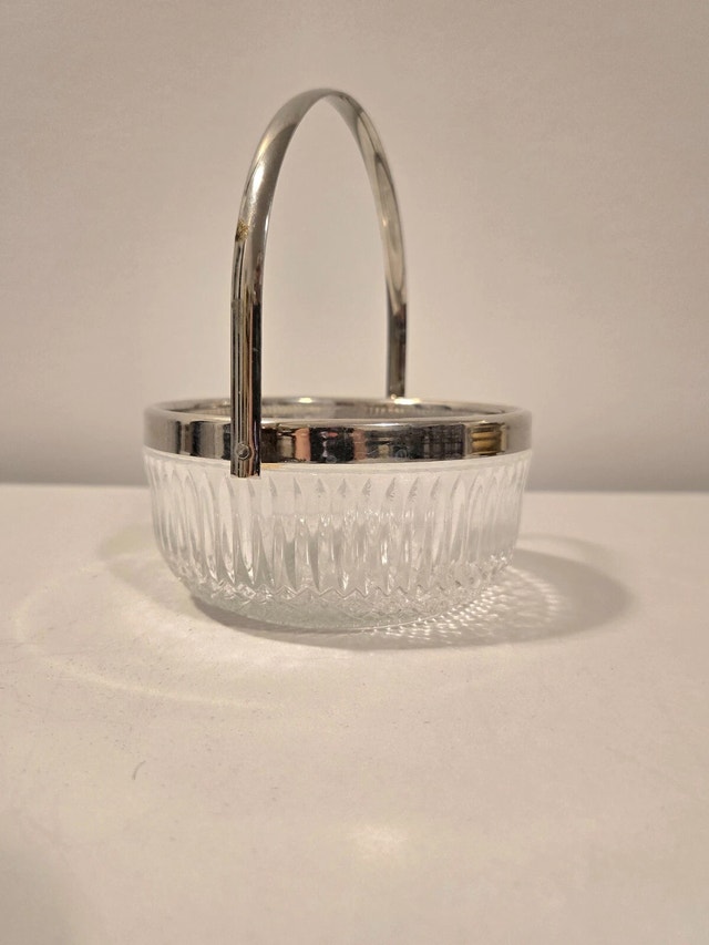 Crystal Candy Dish With Silver Trim and Handle - photo 3