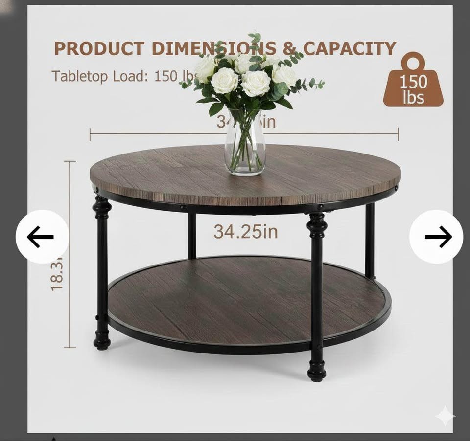 New Round Industrial Coffee Table - Modern Rustic Style - photo 2