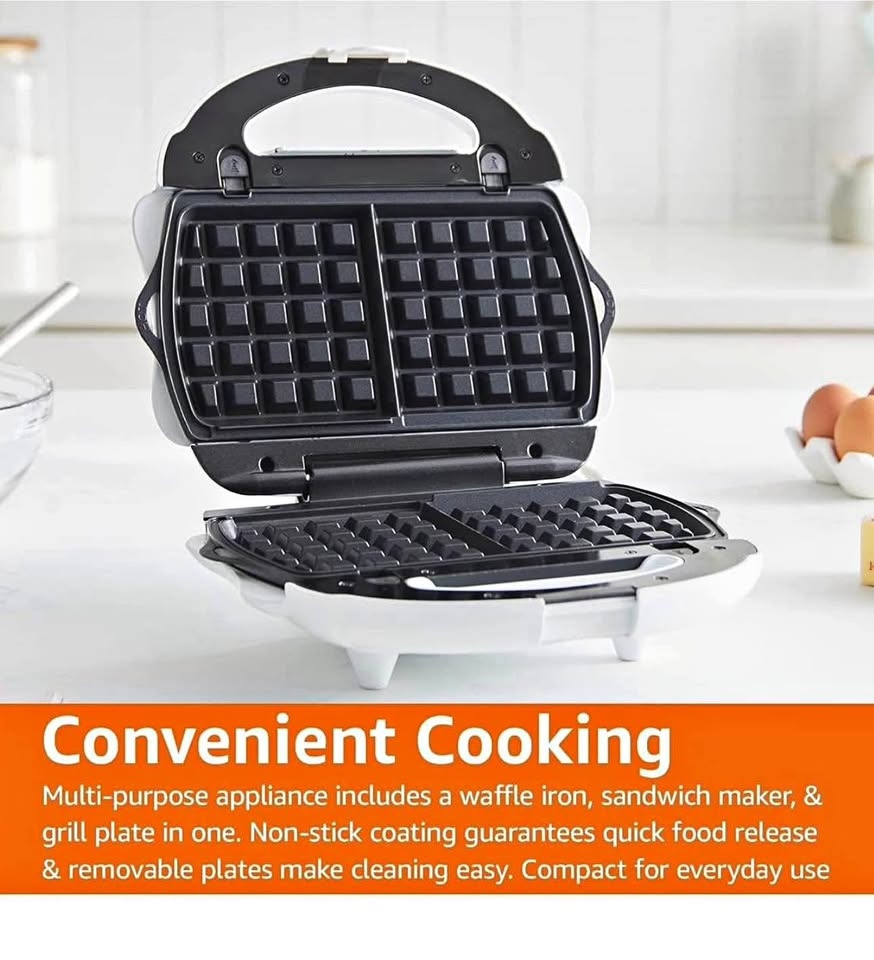 Waffle Maker 3-in-1 White: Waffle Iron, Sandwich Maker and Grill