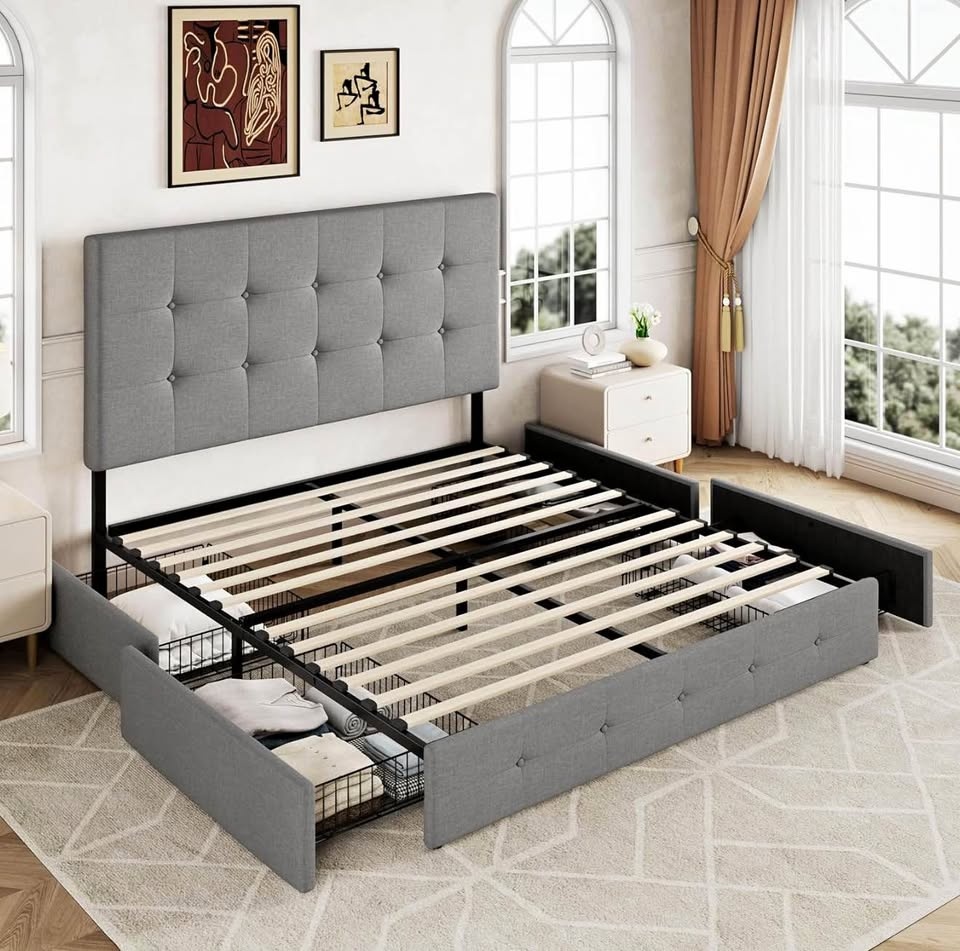 Queen Bed Frame with 4 storage drawers (brand new)