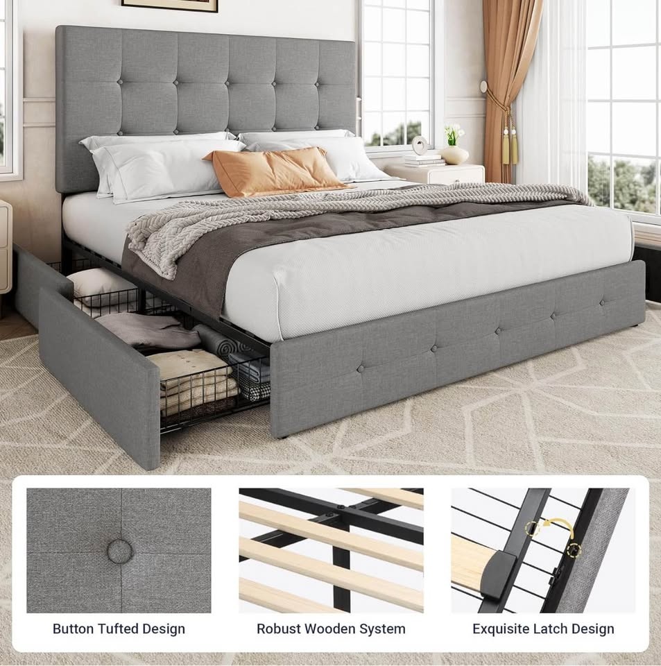 Queen Bed Frame with 4 storage drawers (brand new) - photo 2