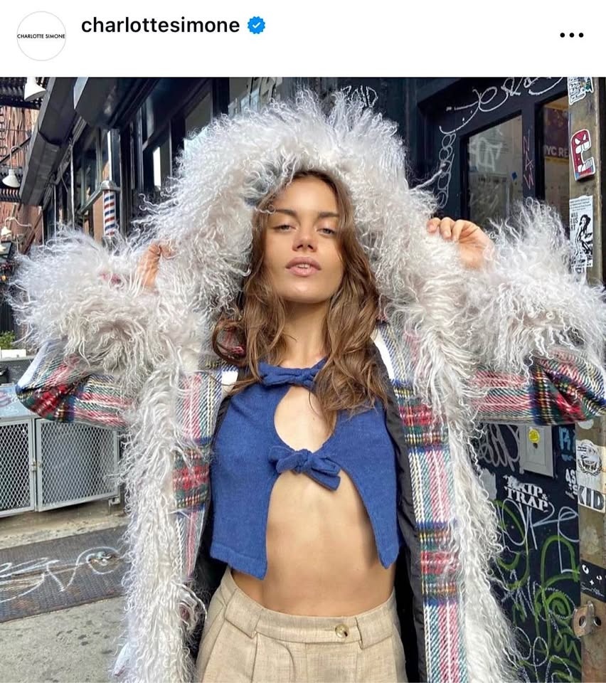 Charlotte Simone tartan Mongolian fur fashion coat