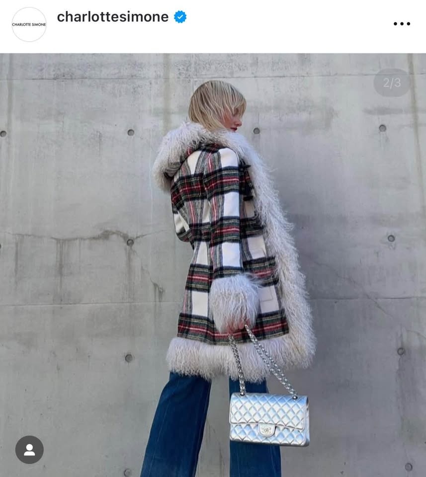 Charlotte Simone tartan Mongolian fur fashion coat - photo 2