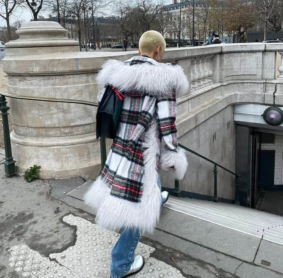 Charlotte Simone tartan Mongolian fur fashion coat - photo 5