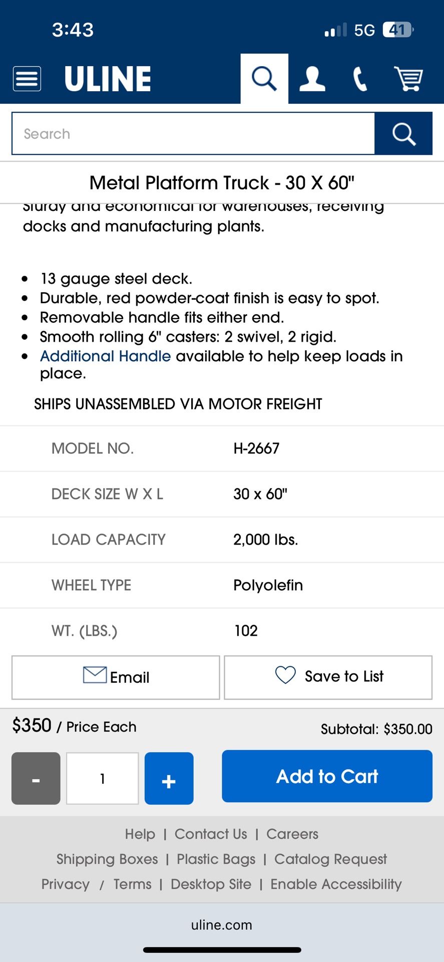 Uline Platform Truck/dolly 30x60 - photo 3