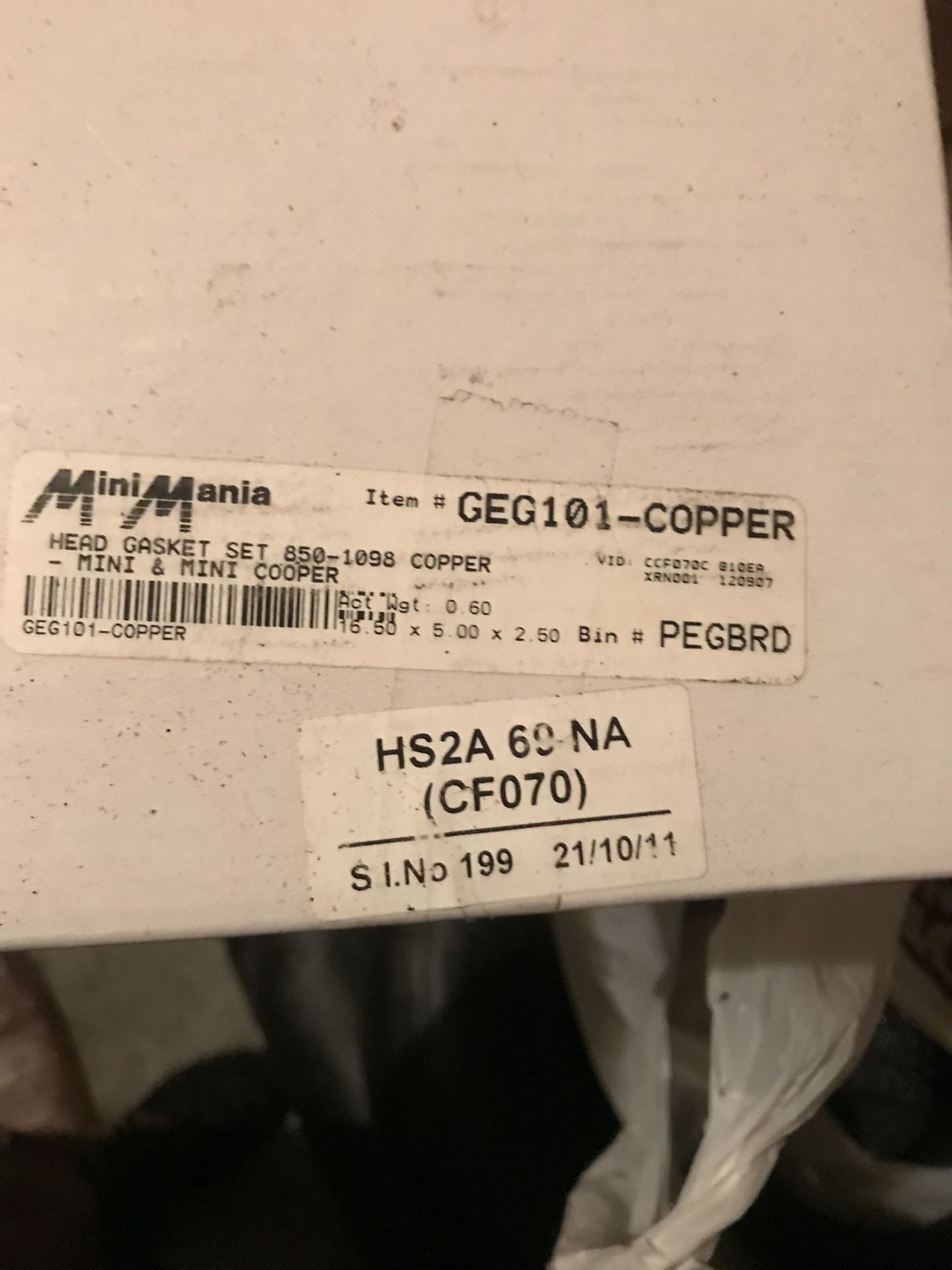 Head gasket set for a classic Mini Cooper