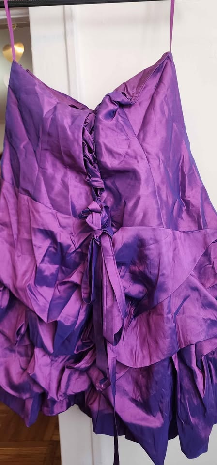 Purple strapless ruched prom dress - photo 5
