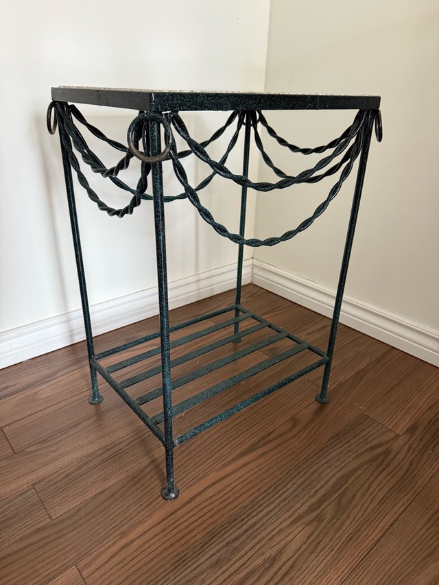 Wrought Iron and Granite Side Table