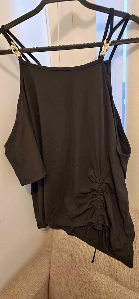 Shein black asymmetrical cold shoulder top
