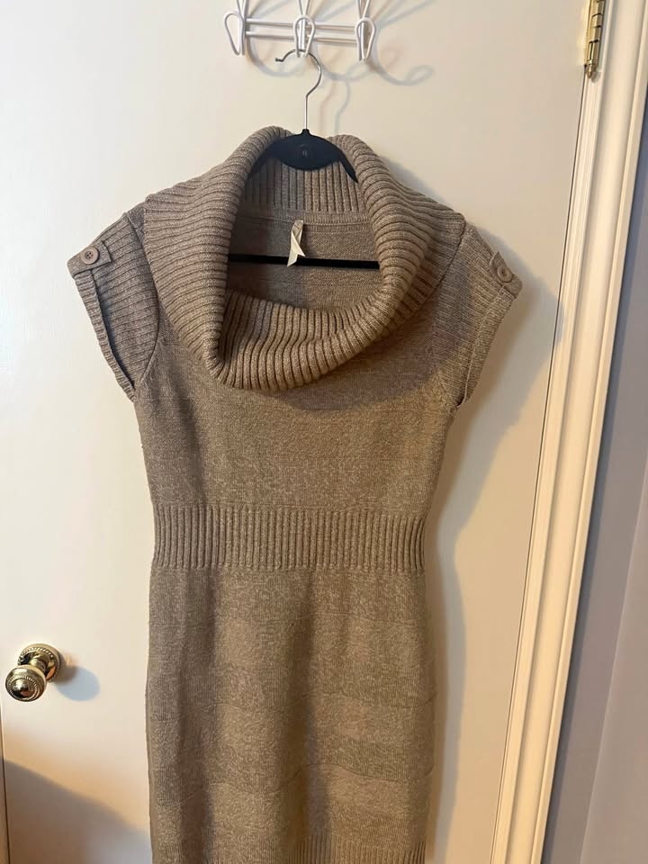 Ladies Cowl Neck Sweater Dress -Size L - Beige