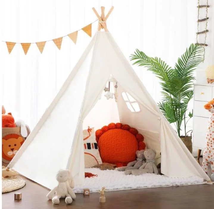 Teepee Tent for Kids for Girl or Boy - White Canvass image indicator(2)