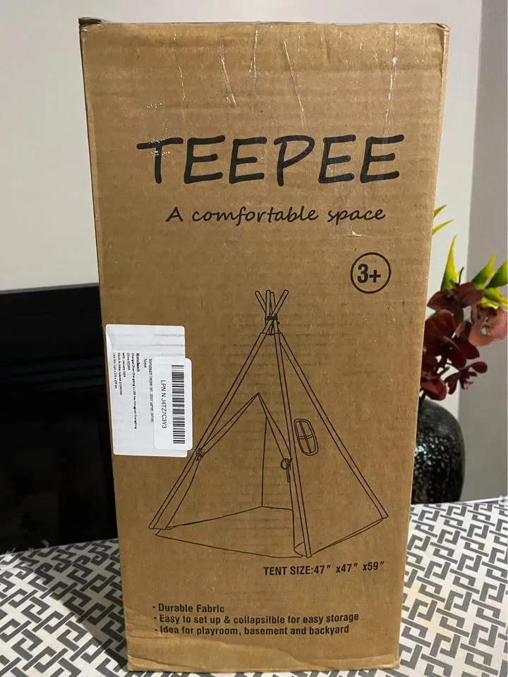 Teepee Tent for Kids for Girl or Boy - White Canvass image indicator(5)