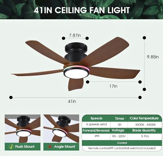 Ceiling Fans with Lights and Remote/APP, 41"