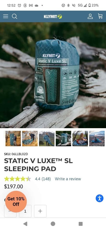 Klymit Static V Luxe SL Sleeping Pad. Brand new - photo 2