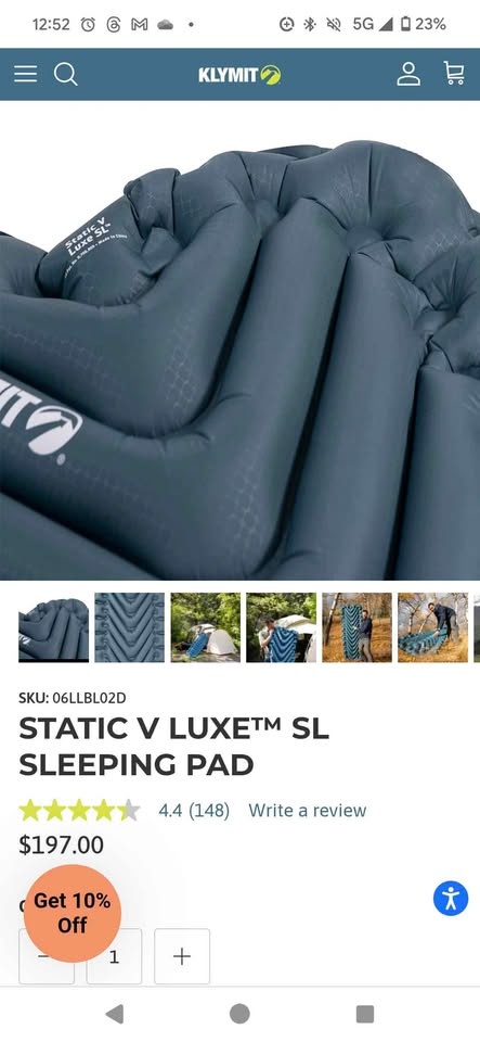 Klymit Static V Luxe SL Sleeping Pad. Brand new - photo 3