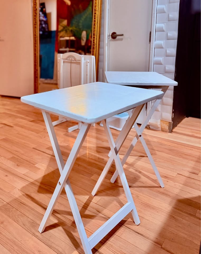 Set of 4 Folding Wood TV Tray Tables – White – Modern - photo 2