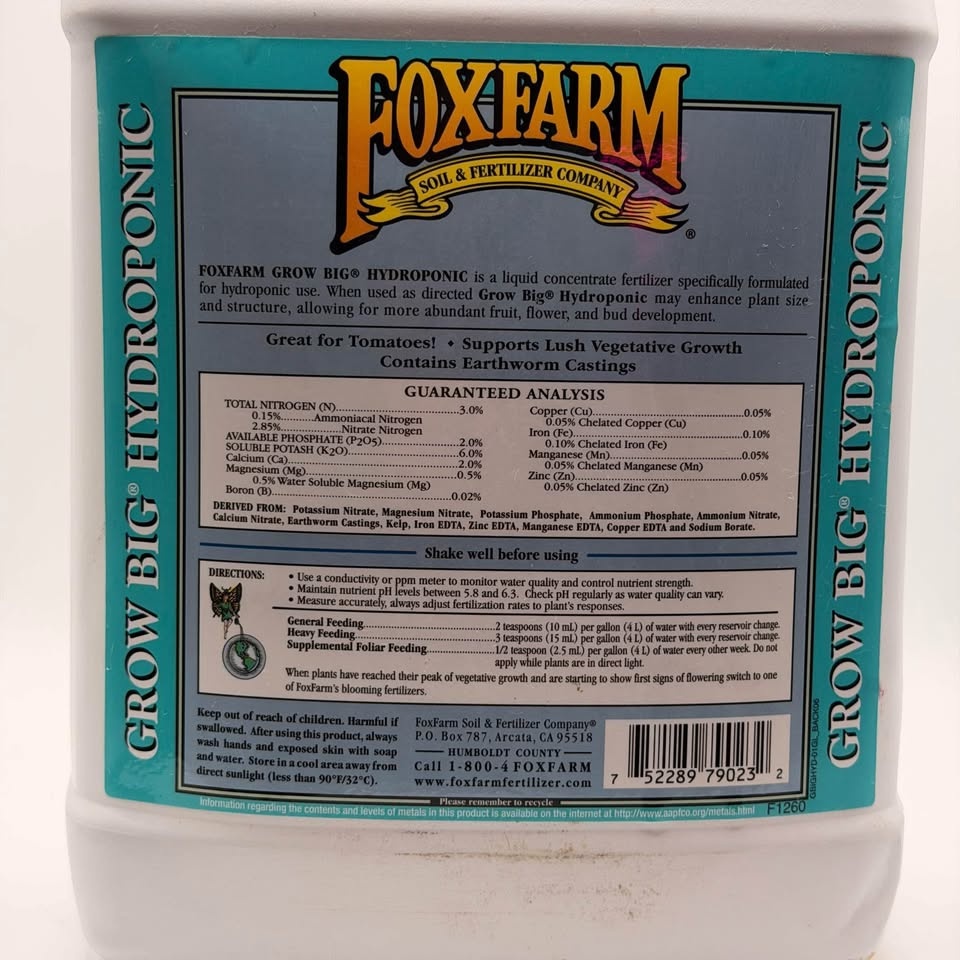 FoxFarm Grow Big Hydroponic Plant Food – 1 Gallon (3-2-6) - photo 4