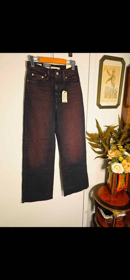 New size 25 Levis Ribcage Wide Leg Red Burgundy Jeans - photo 2