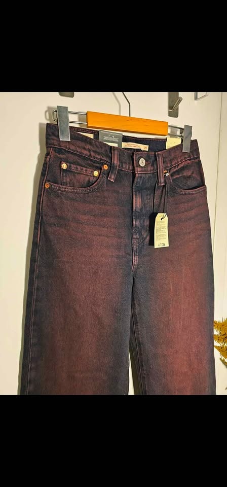 New size 25 Levis Ribcage Wide Leg Red Burgundy Jeans - photo 3