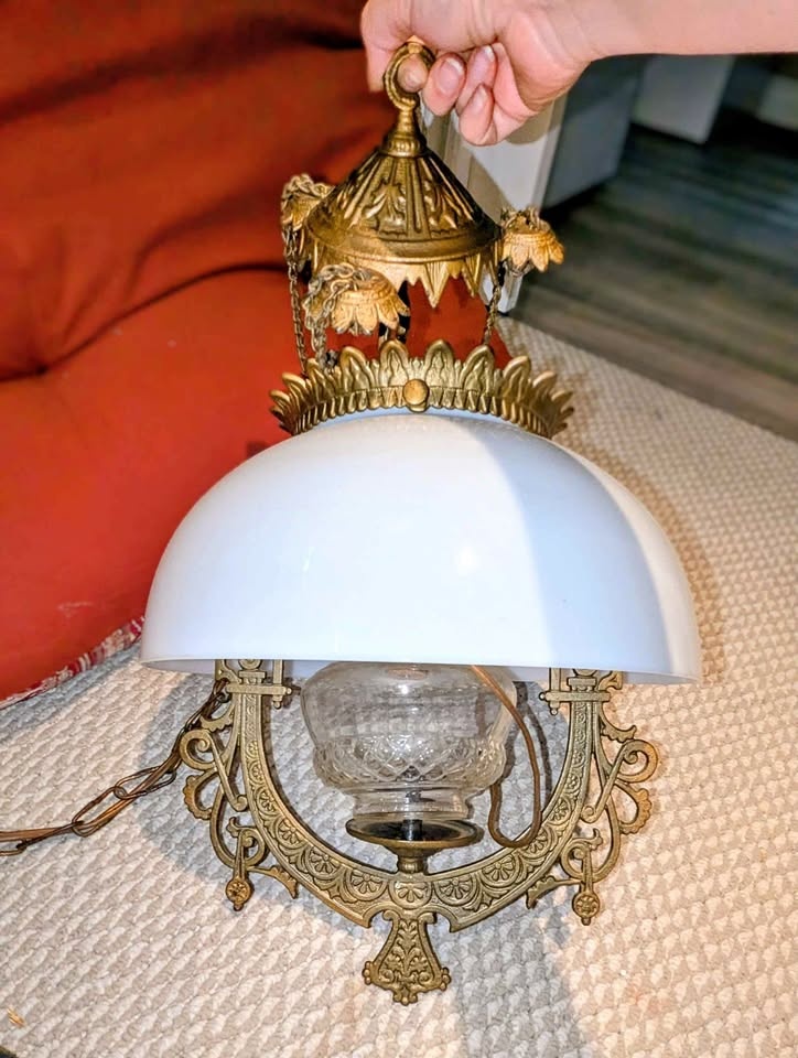1800's Antique Hanging Oil Lamp Converted to Electric