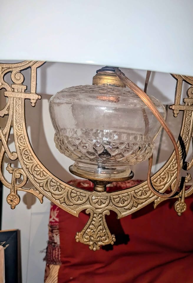 1800's Antique Hanging Oil Lamp Converted to Electric - photo 2