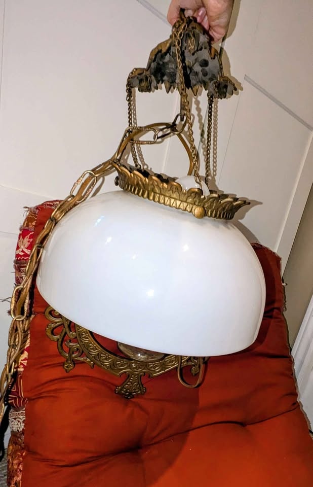 1800's Antique Hanging Oil Lamp Converted to Electric - photo 3