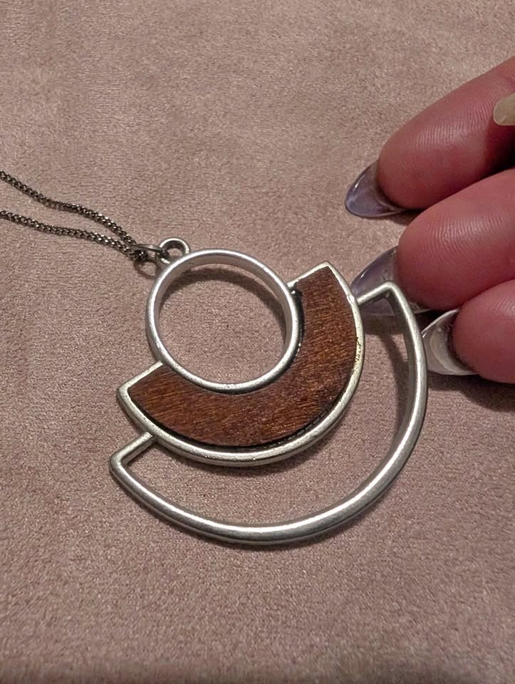 Sterling Silver necklace with Geometric Wood Pendant