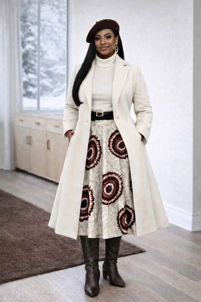 Ankara cotton midi skirt