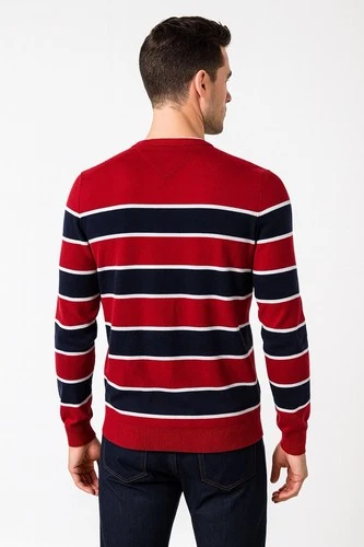 Men’s Striped Crewneck Sweater Red Navy White Small/Medium S/M – - photo 2