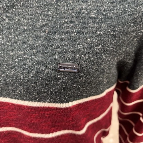 Superdry Men's V-Neck Sweater XL- Grey Burgundy Striped Knit - photo 3