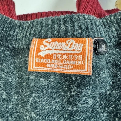 Superdry Men's V-Neck Sweater XL- Grey Burgundy Striped Knit - photo 4
