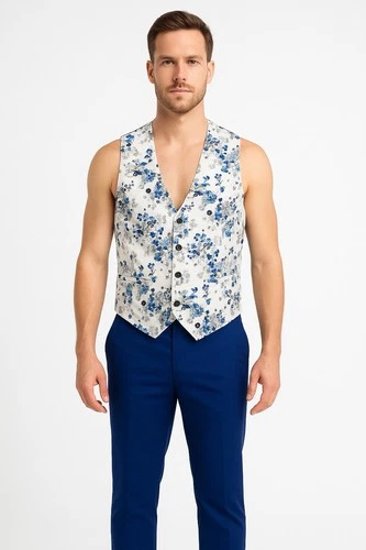 Men’s 3-Piece Blue Suit Jacket Pants Vest Size 40/34 - photo 3