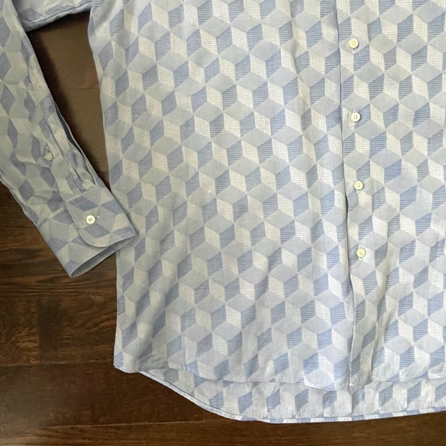 Men's Etro Cotton Dress shirt White Blue 3D Squares-Sz. 44-XL - photo 2