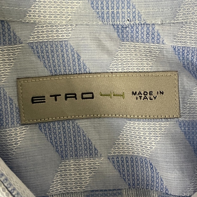 Men's Etro Cotton Dress shirt White Blue 3D Squares-Sz. 44-XL - photo 3