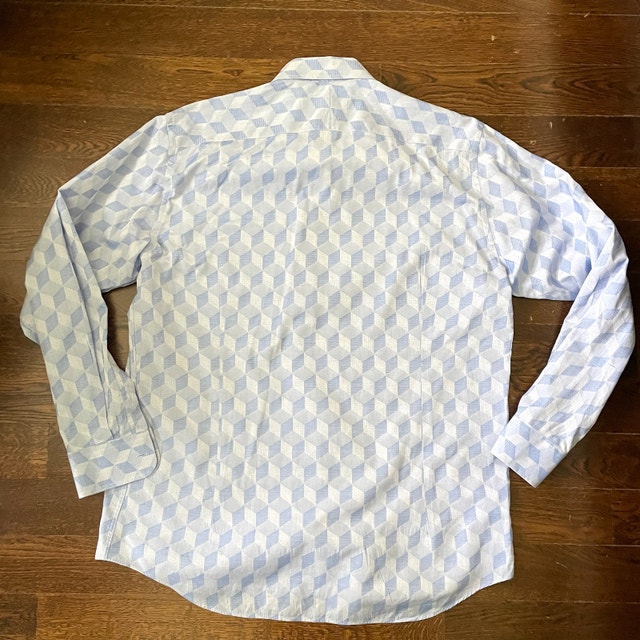 Men's Etro Cotton Dress shirt White Blue 3D Squares-Sz. 44-XL - photo 5