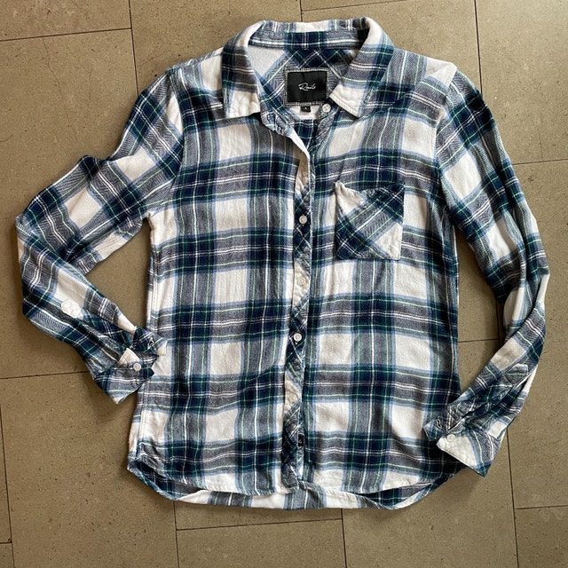 Rails Shirt Womens Large Blue Green White Plaid -Small
