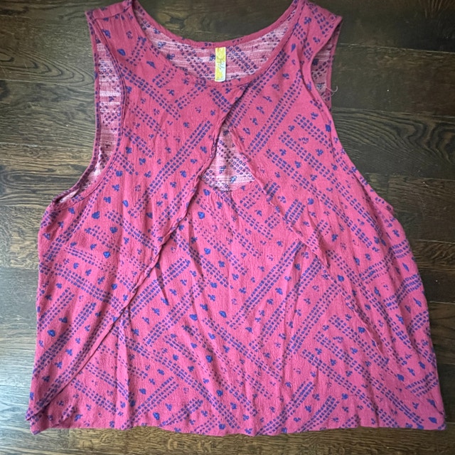 Free People Pink and Blue Cut Out Look Through Tank Top-Medium