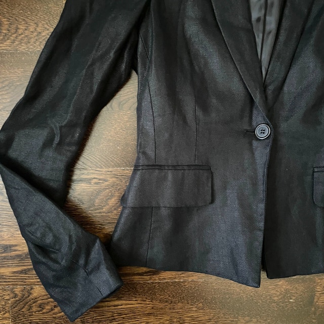 Black Linen Short Fitted Blazer-Sandra Angelozzi-Sz.2 - photo 3