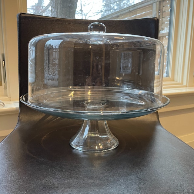 Vintage Super Large Clear Glass Cake Dome and Pedestal Platter