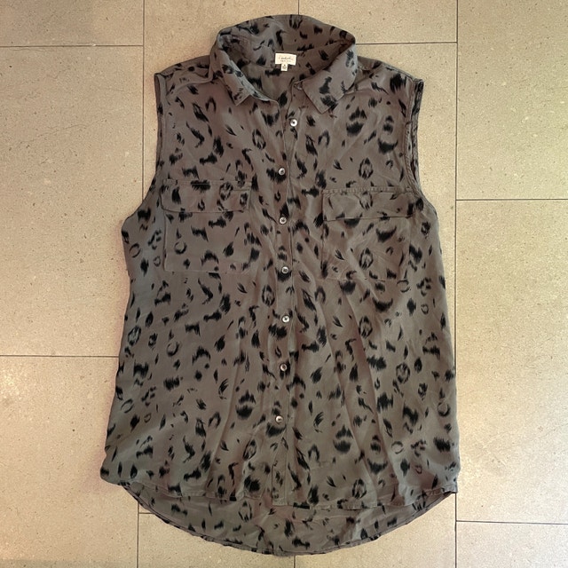 Babaton Silk Sleeveless Blouse-Mocha Brown/black print-Med