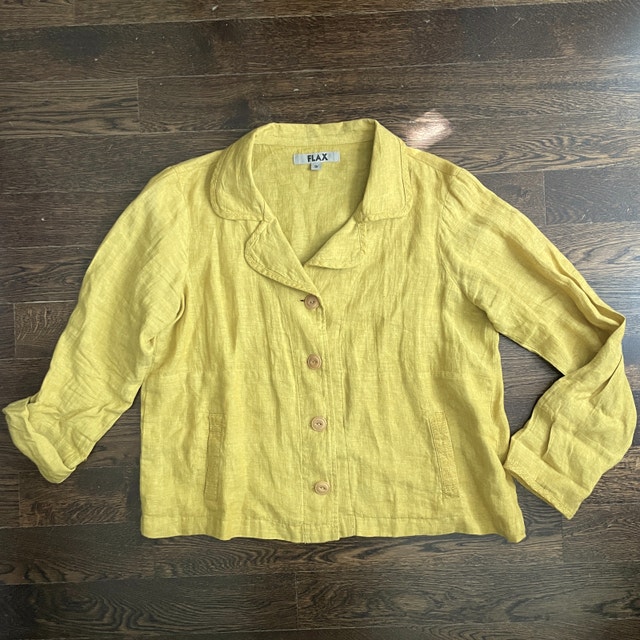 Flax 100% Linen Short Blazer Cardigan Mustard Yellow-Small/MED