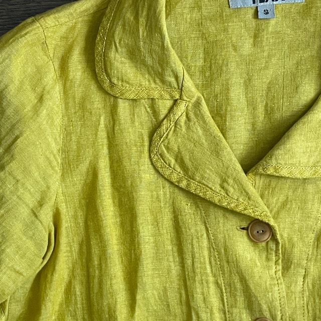 Flax 100% Linen Short Blazer Cardigan Mustard Yellow-Small/MED - photo 3